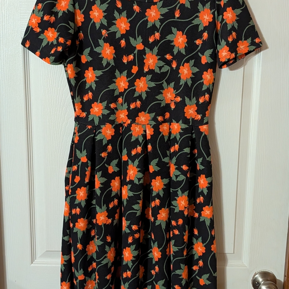Black Floral Short-Sleeve Fit & Flare Dress - Orange Floral